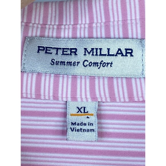 Peter Millar Summer Comfort Pink Bloom Heritage Stripe Golf Polo Mens XL Stretch - Picture 4 of 16